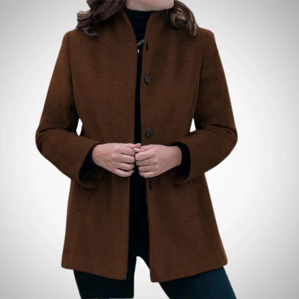 Women's Coat – Wool Blend – Tailored Fit – Stand-up Collar – Hip Length