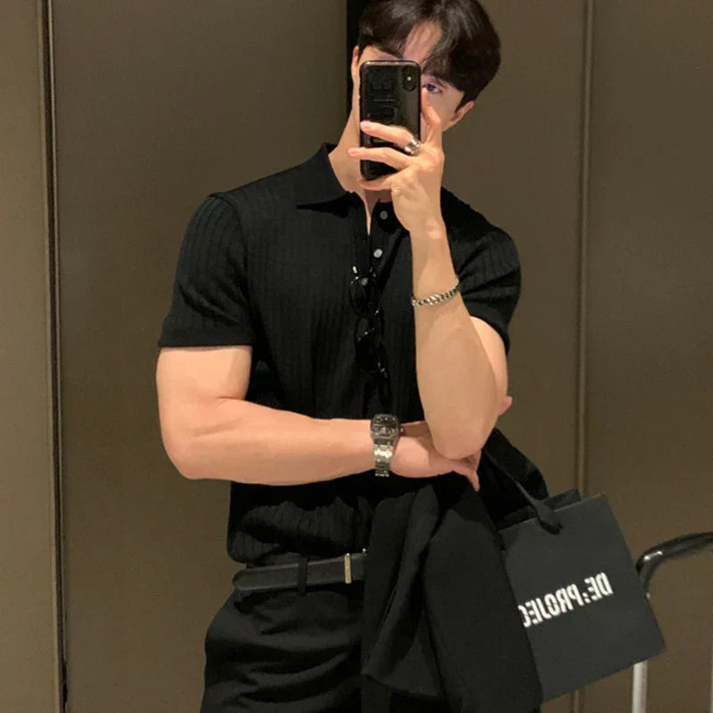 Men's Polo Shirt – Slim Fit – Ribbed Fabric – Short Sleeve – Breathable and Stylish