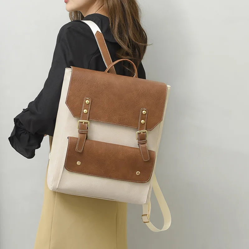 Unisex Rugzak – Canvas & Kunstleer – Verstelbare Schouderbanden – Gespsluiting – Lichtgewicht