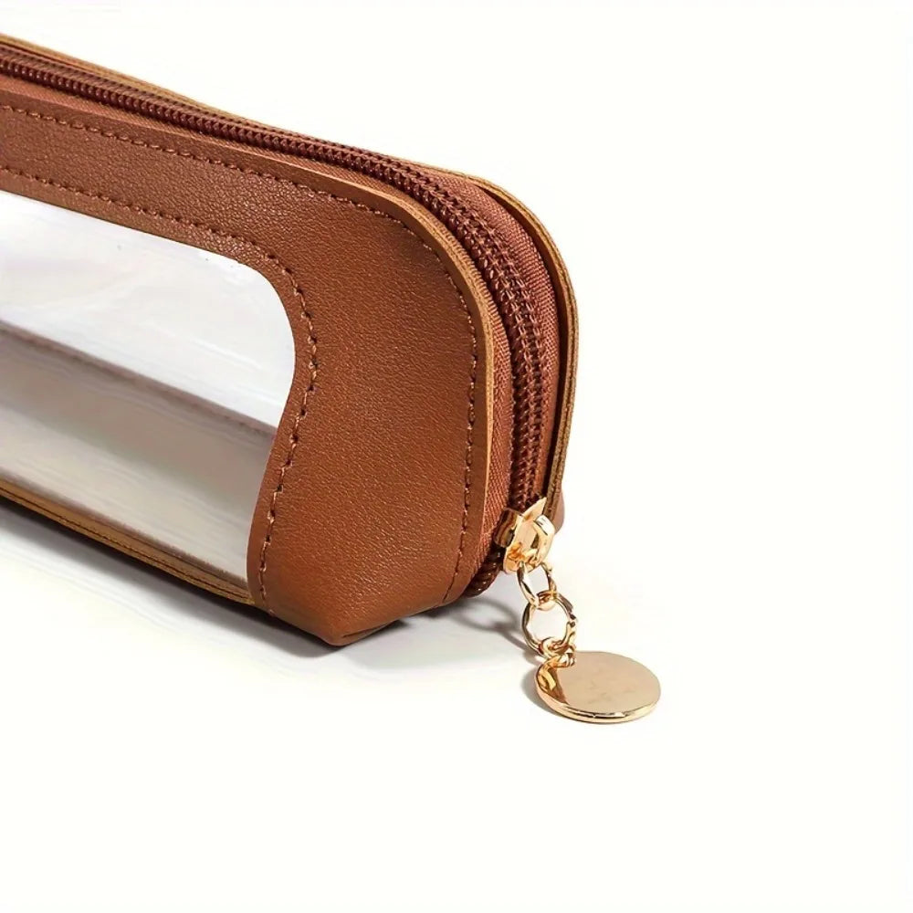 Unisex Etui - Transparant Design - Kunstlederen Afwerking - Ritssluiting - Praktisch Organizer