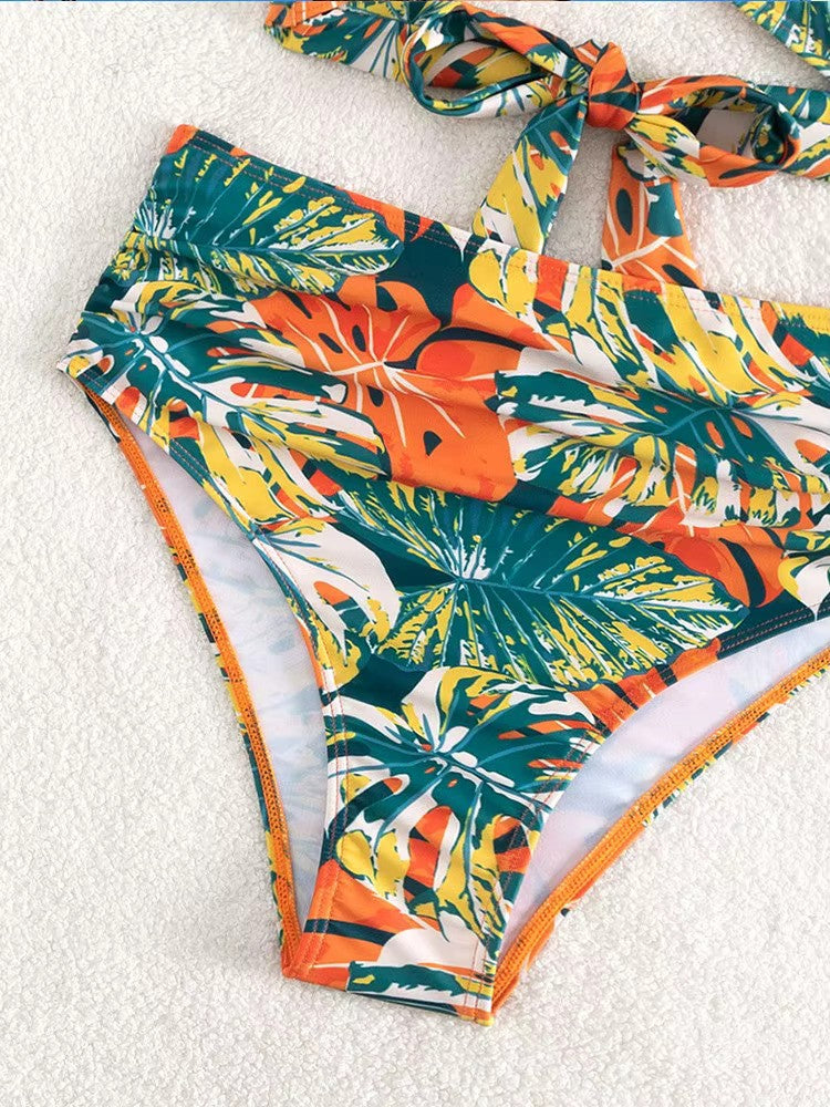 Dames Bikini Set - V-Hals Top met Ruches - Kapmouwtjes - Hoog Taillebroekje