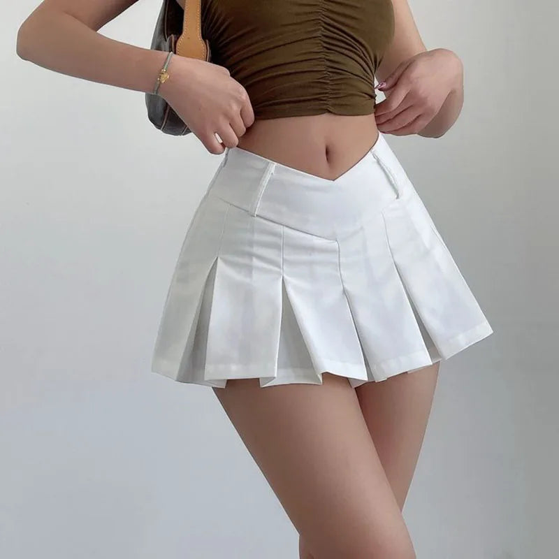 Geplooide high-waist mini rok