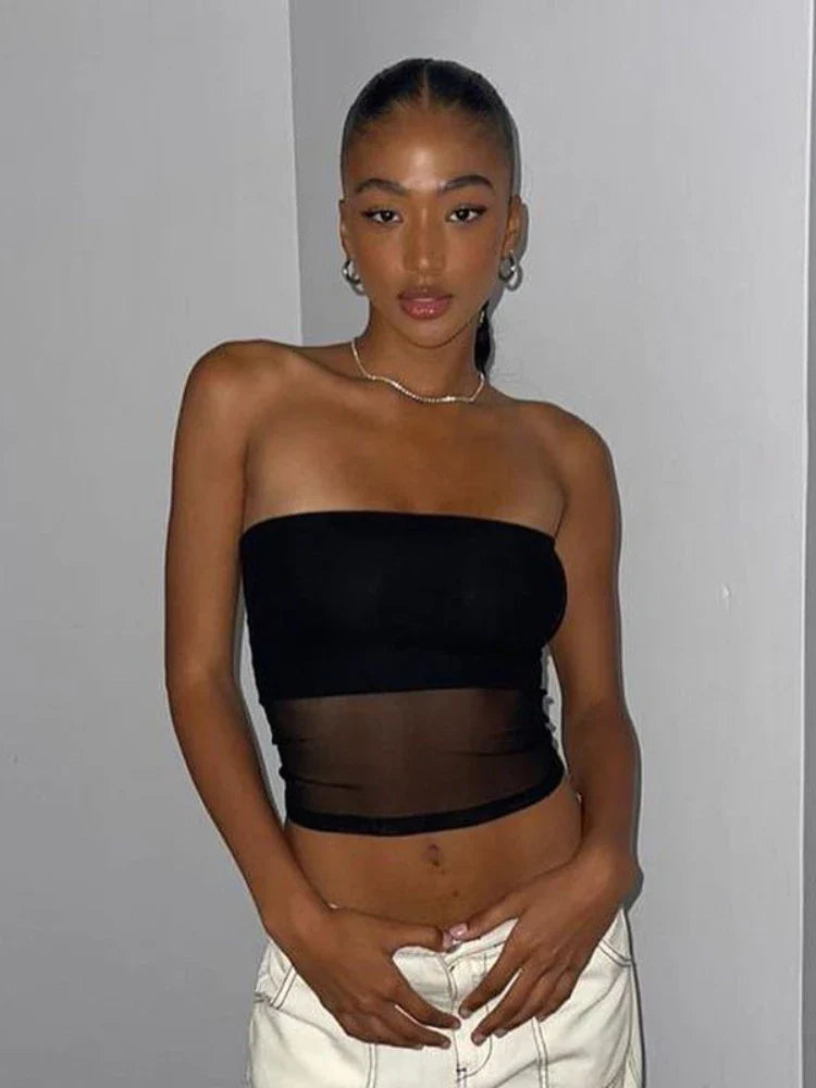 Sexy strapless top met mesh