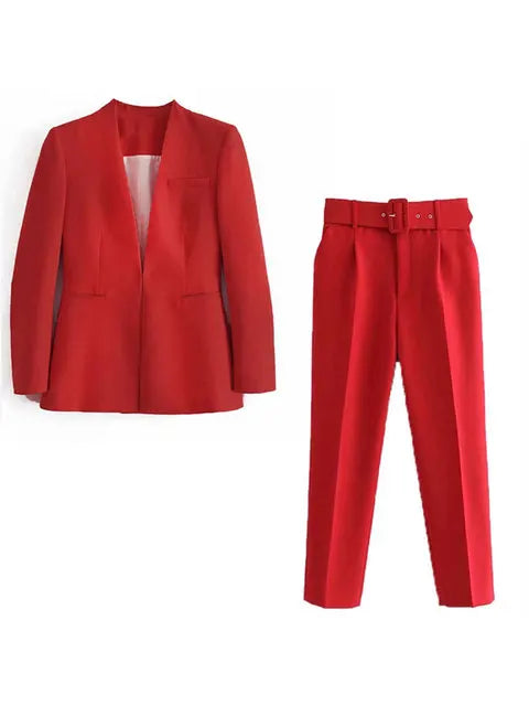 Dames Pakset – Getailleerde Blazer met Enkelvoudige Sluiting – Hoge Taille Pantalon