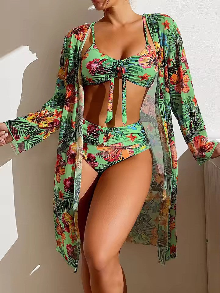 Dames Bikini Set – Bralette Top met Strik – High Waist Slip – Inclusief Luchtige Cover-Up