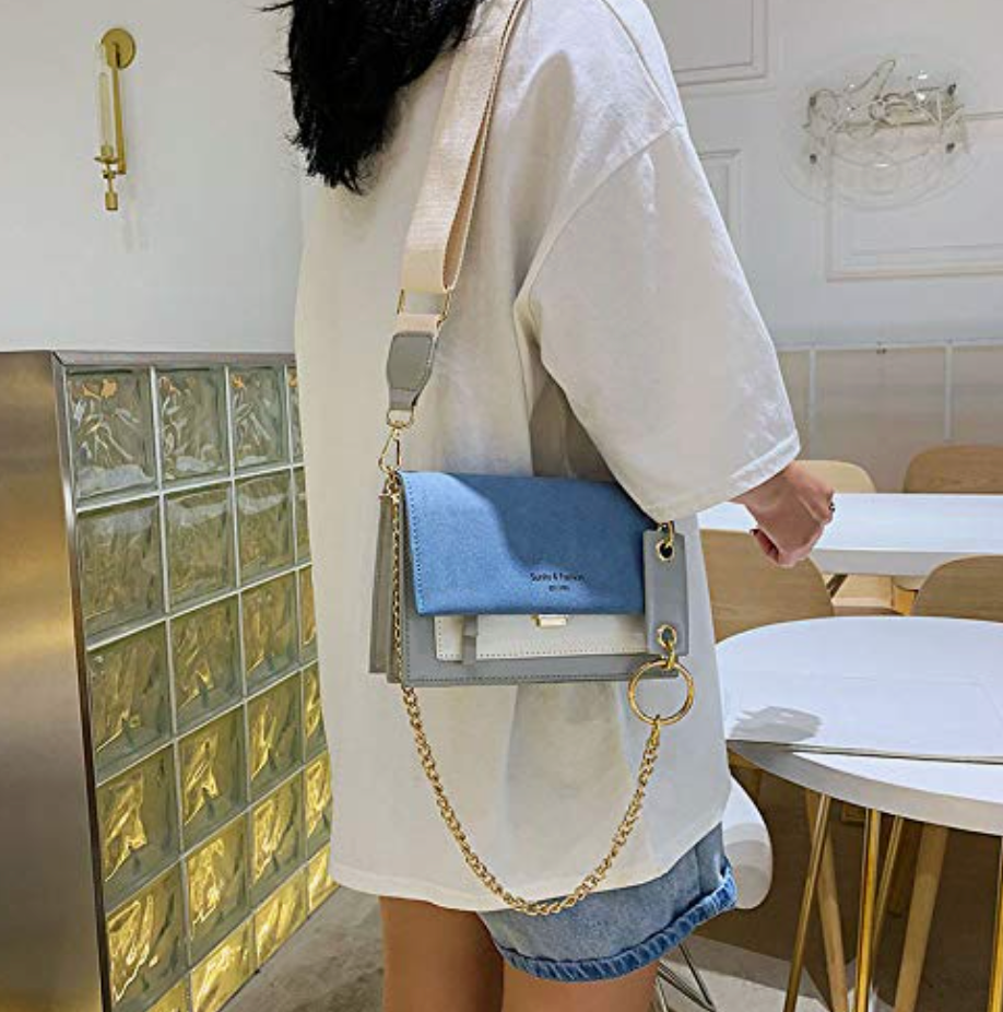 Trendy blauw-grijze crossbody tas