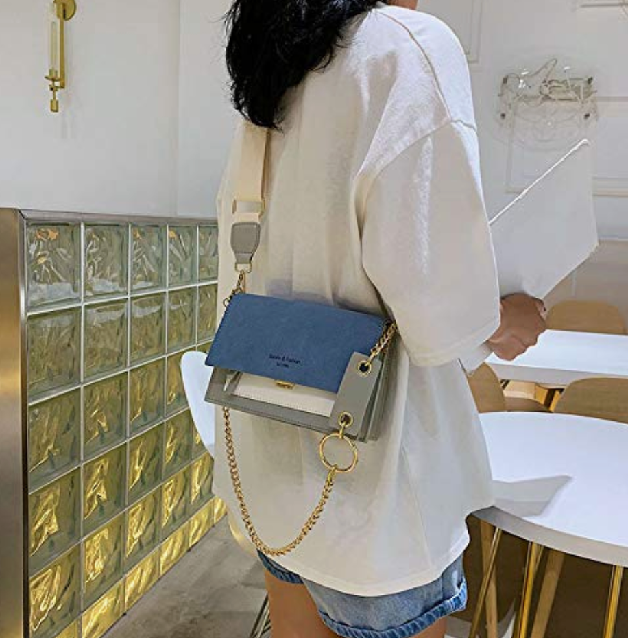 Trendy blauw-grijze crossbody tas