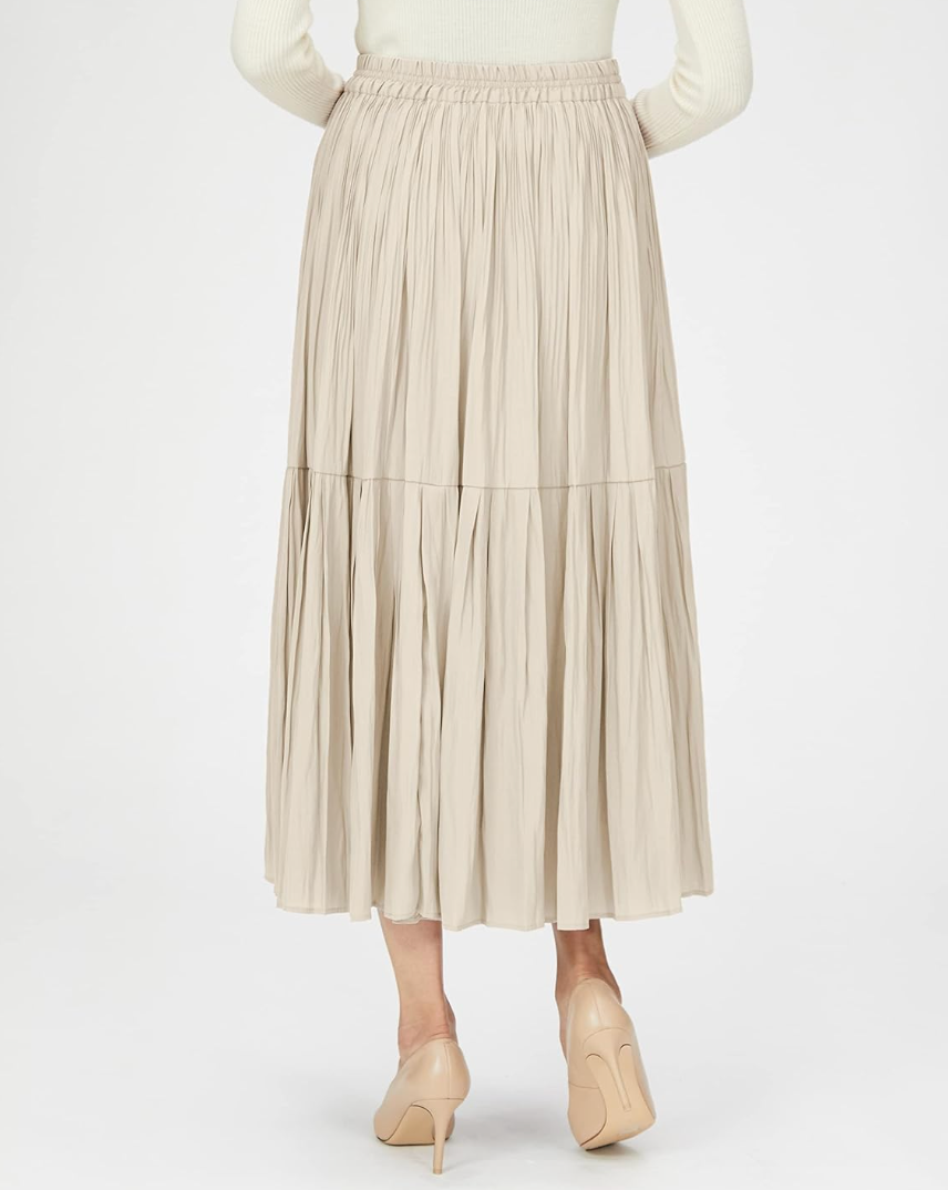 Beige midi-rok met plooien