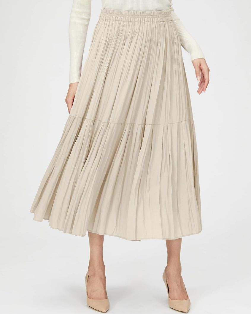 Beige midi-rok met plooien