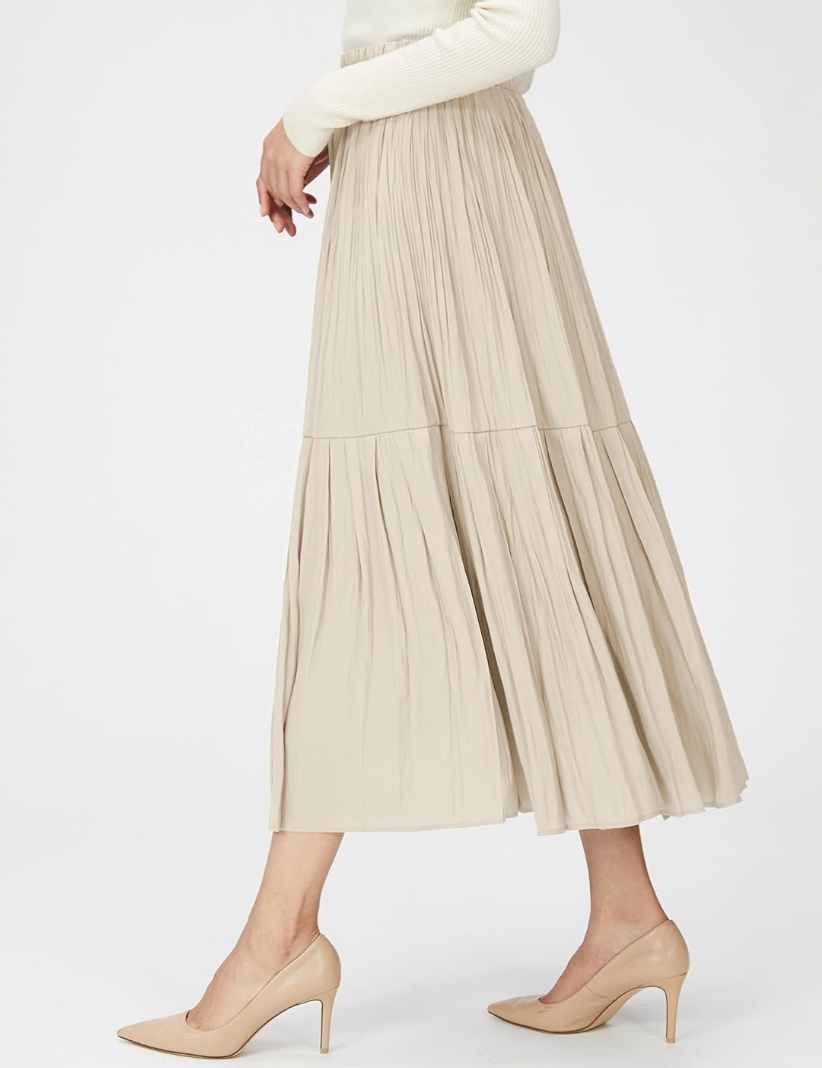 Beige midi-rok met plooien