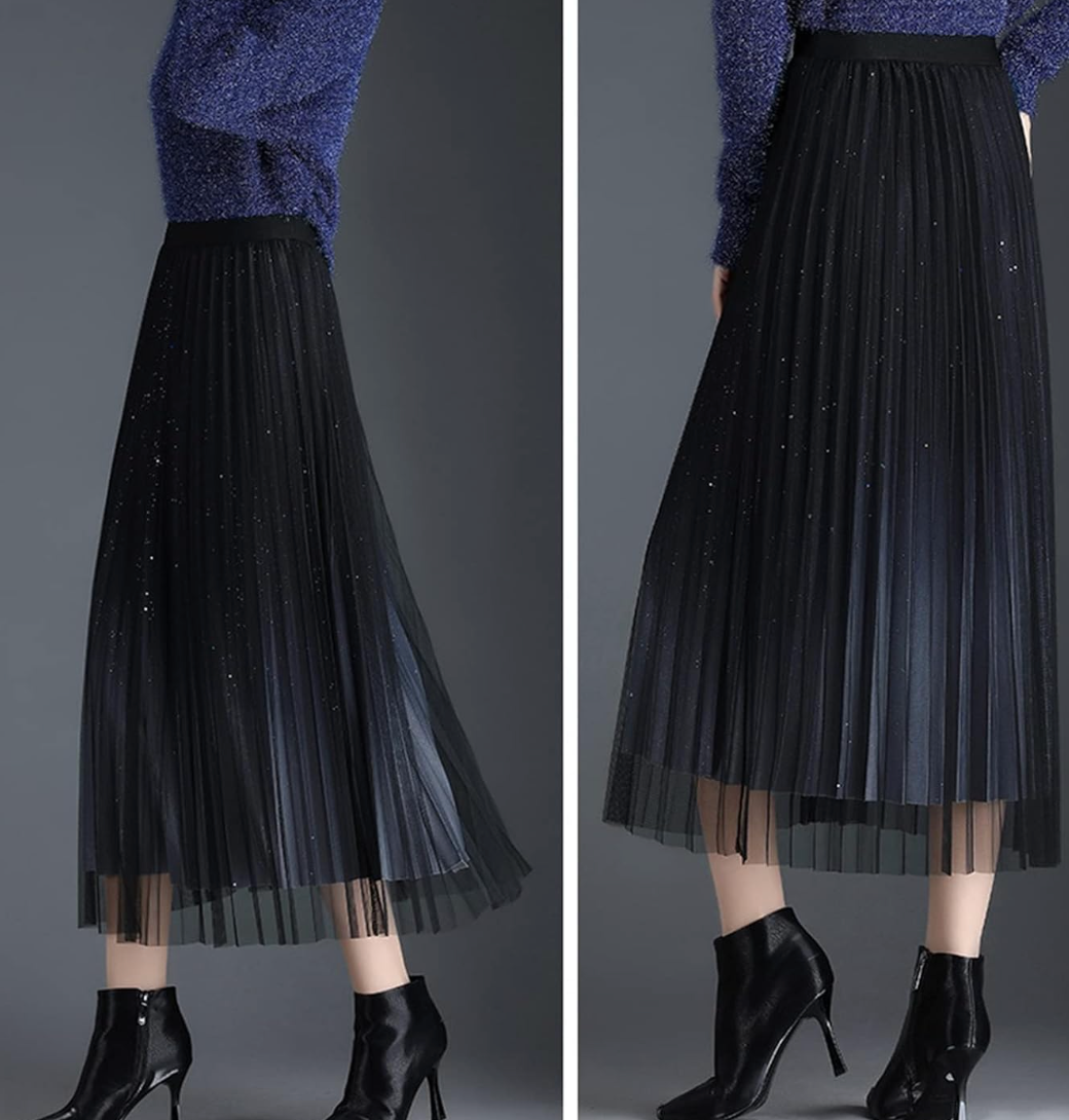Dames Midi Rok - Geplooid Design - Semi-Transparant - Gelaagde Elegante Stijl