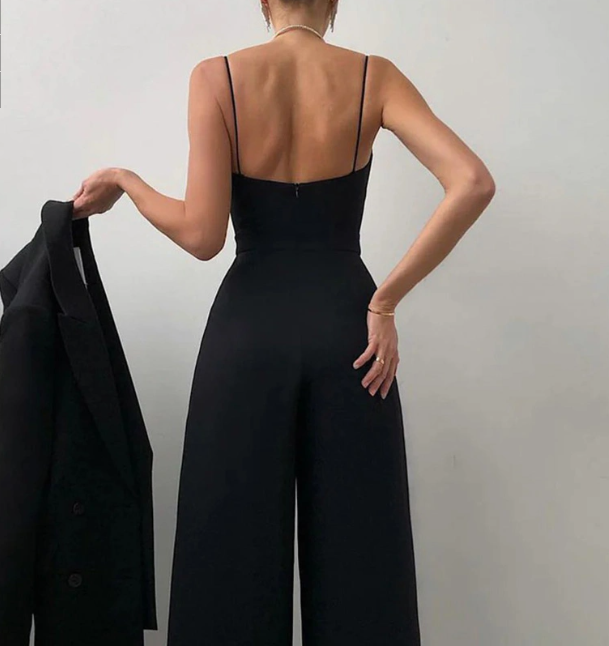 Dames Jumpsuit - V-Hals Wrap Design - Spaghettibandjes - Wijde Pijpen - Elegante Pasvorm