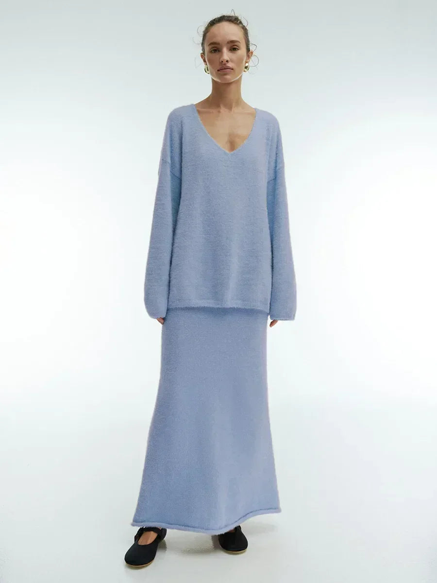 Dames Gebreide Set – Oversized Trui – Maxi Rok – Comfortabel – Casual Lounge Fit