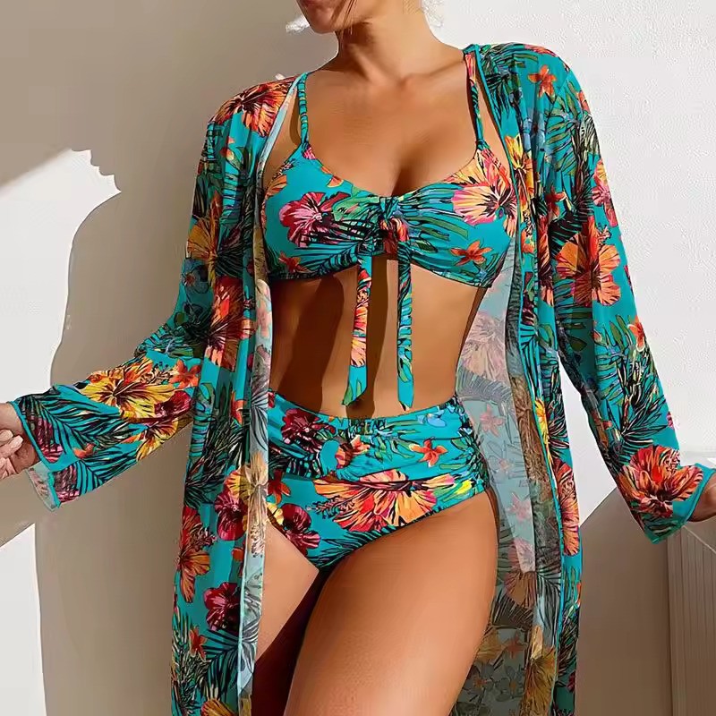 Dames Bikini Set – Bralette Top met Strik – High Waist Slip – Inclusief Luchtige Cover-Up