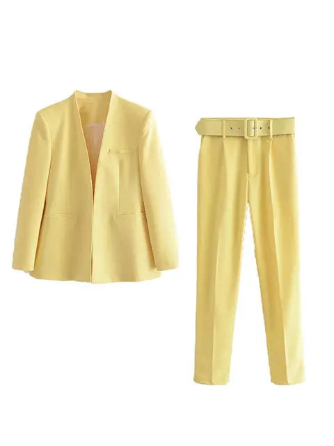 Dames Pakset – Getailleerde Blazer met Enkelvoudige Sluiting – Hoge Taille Pantalon