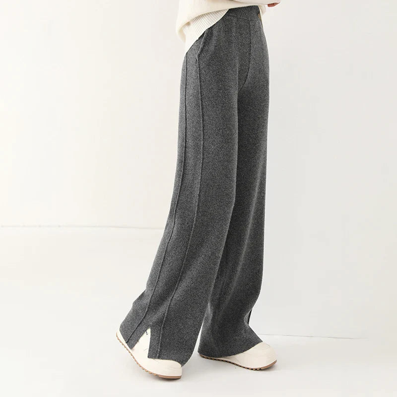 Dames Broek - Brede Pijpen - Hoge Taille - Zachte Gebreide Stof - Elastische Band