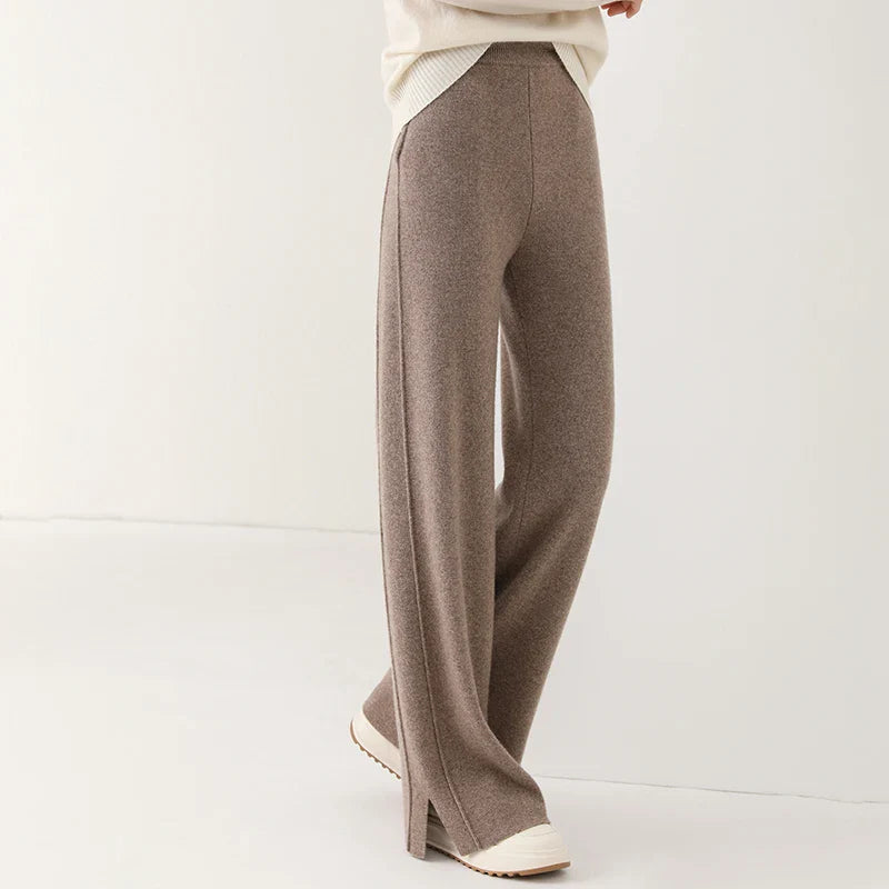 Dames Broek - Brede Pijpen - Hoge Taille - Zachte Gebreide Stof - Elastische Band