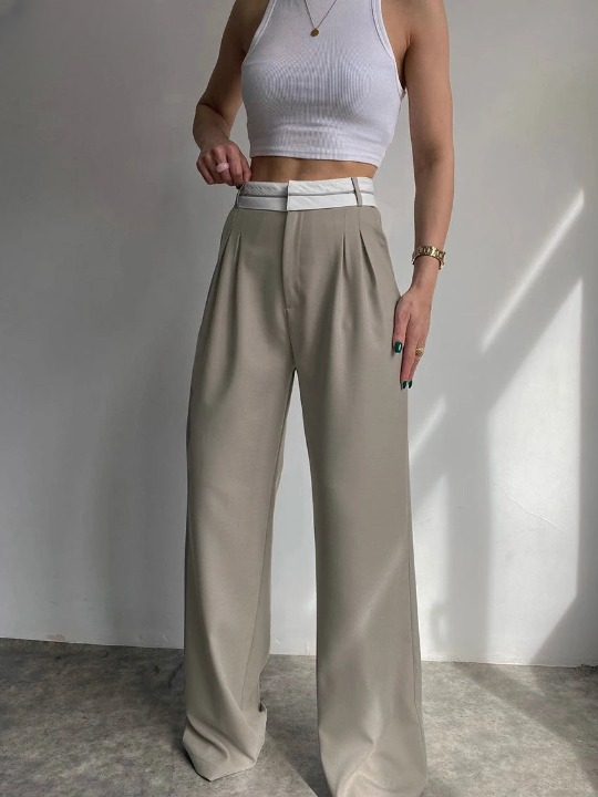 Dames Pantalon - Hoge Taille - Wijde Pijpen - Met Plissé - Comfortabele Pasvorm