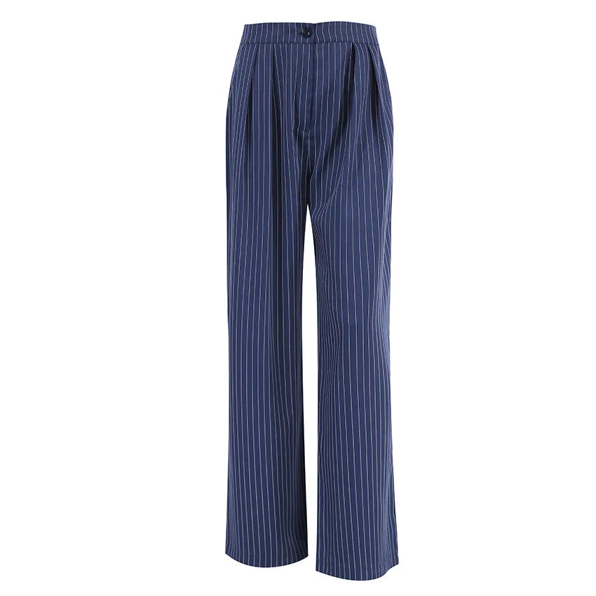 Ladies Trousers - High Waist - Wide Legs - Pinstripe - With Pleat - Full Length