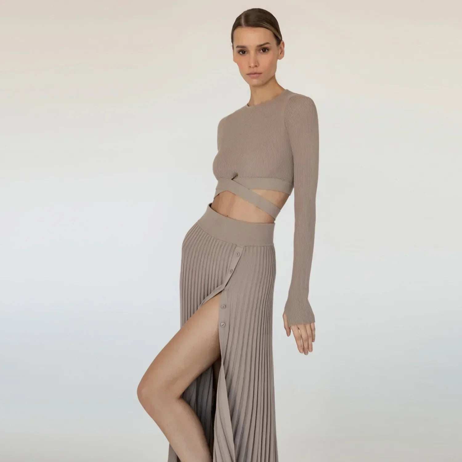 Elegant Tweedelig Gebreid Ensemble