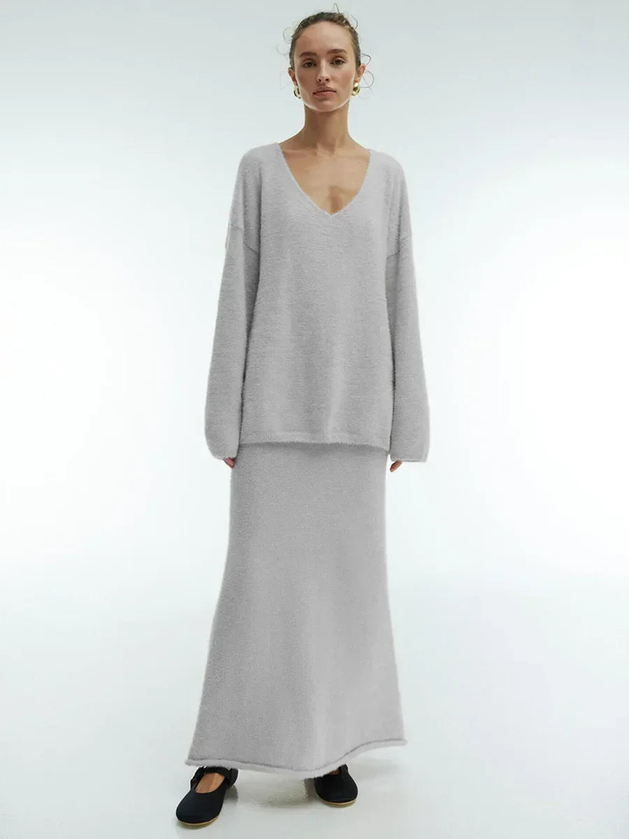Dames Gebreide Set – Oversized Trui – Maxi Rok – Comfortabel – Casual Lounge Fit