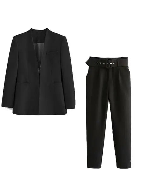 Dames Pakset – Getailleerde Blazer met Enkelvoudige Sluiting – Hoge Taille Pantalon