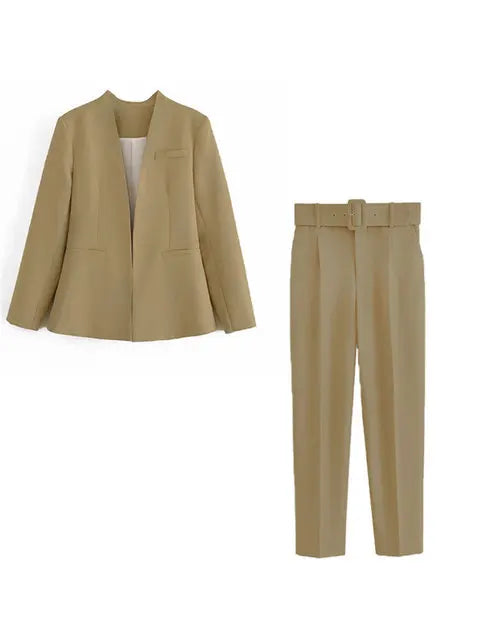 Dames Pakset – Getailleerde Blazer met Enkelvoudige Sluiting – Hoge Taille Pantalon