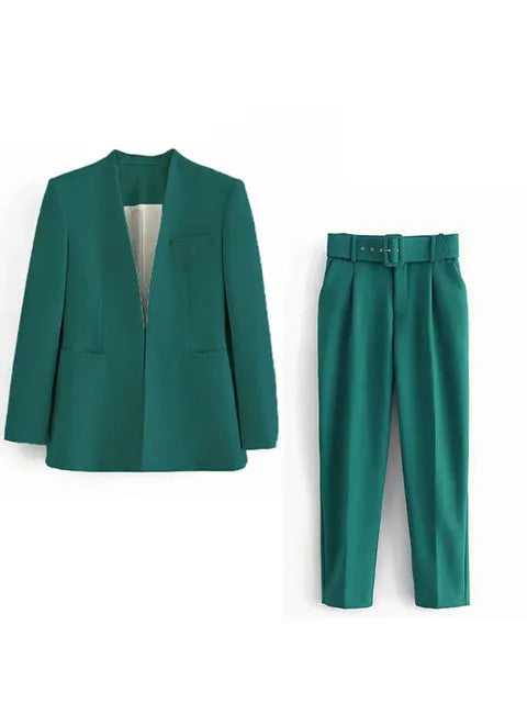 Dames Pakset – Getailleerde Blazer met Enkelvoudige Sluiting – Hoge Taille Pantalon