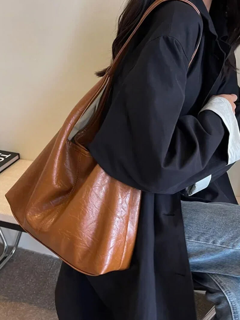 Minimalistische schoudertas dames - stijlvolle leren tas