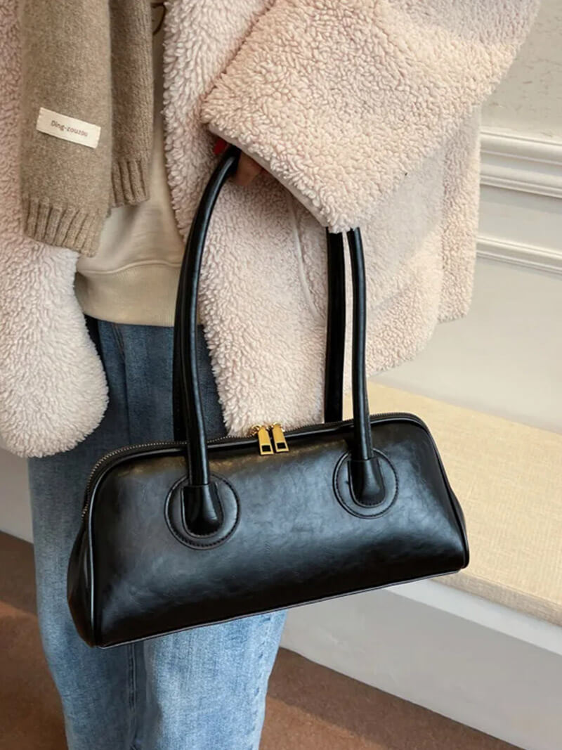 Strakke leren schoudertas dames - klassieke vintage look