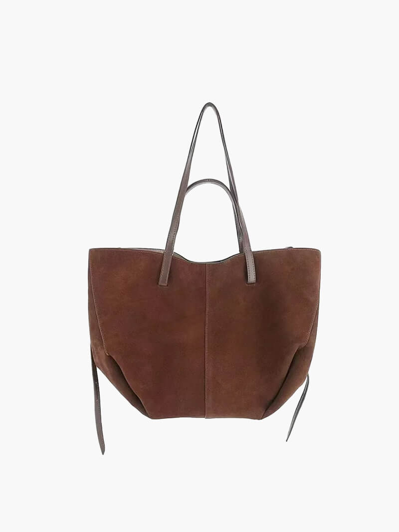 Suède bruine en zwarte tote bag voor dames - chique en veelzijdige handtas