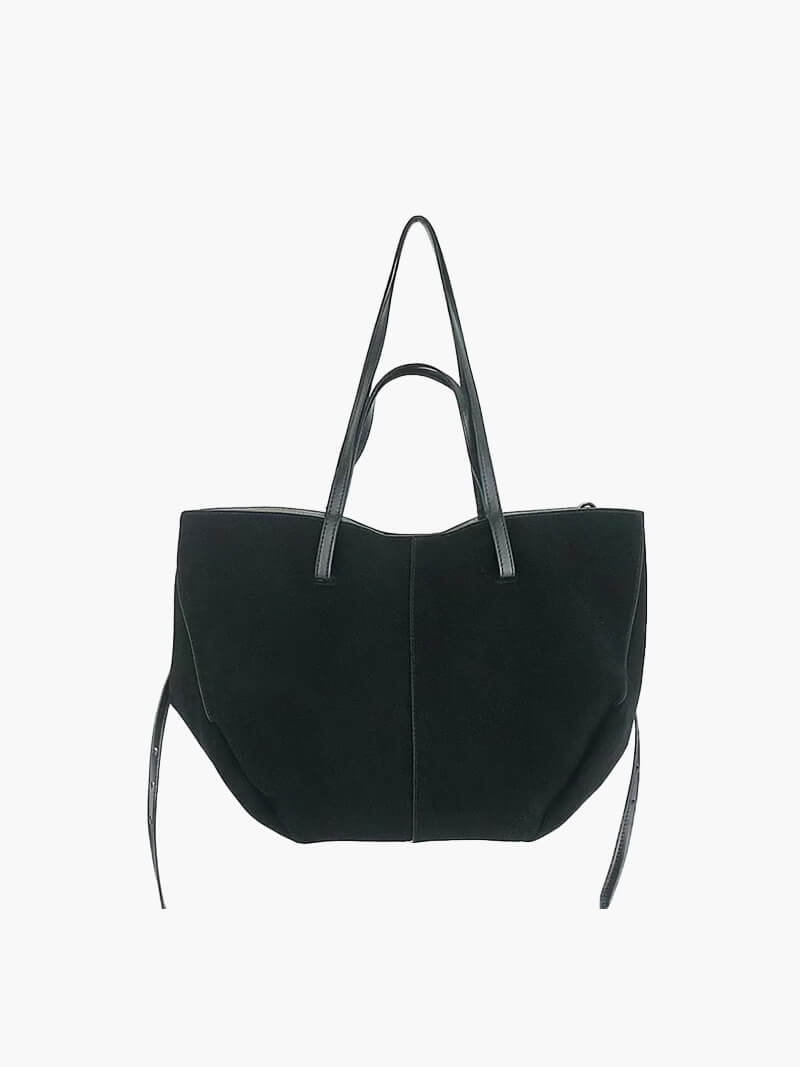 Suède bruine en zwarte tote bag voor dames - chique en veelzijdige handtas