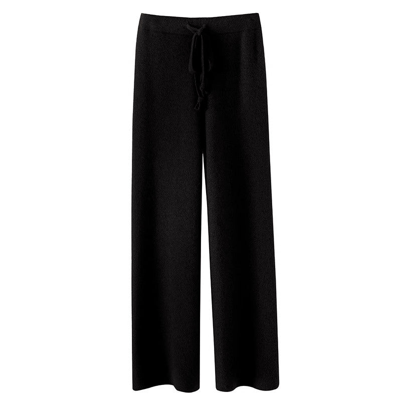 Isabella Relaxed Fit Pants | Ribbed Waistband Drawstring Pants