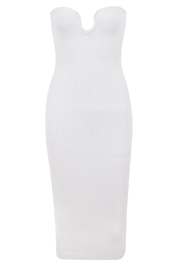 Strapless Geribde Midi-jurk