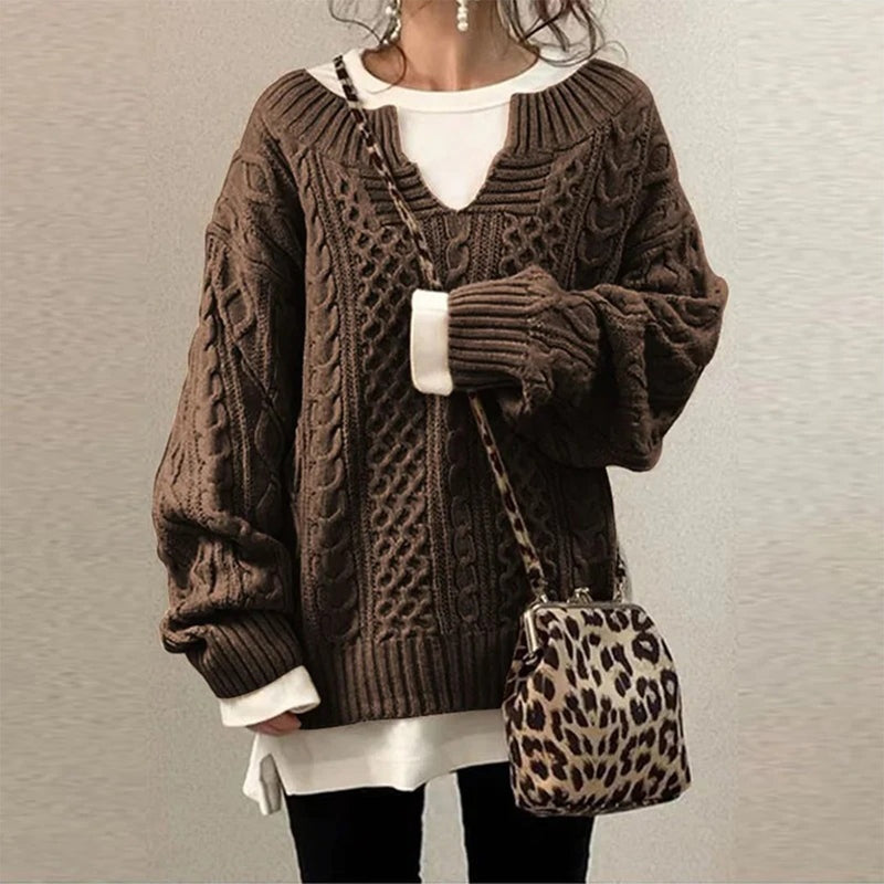 Oversized gebreide trui met unieke kabelpatroon
