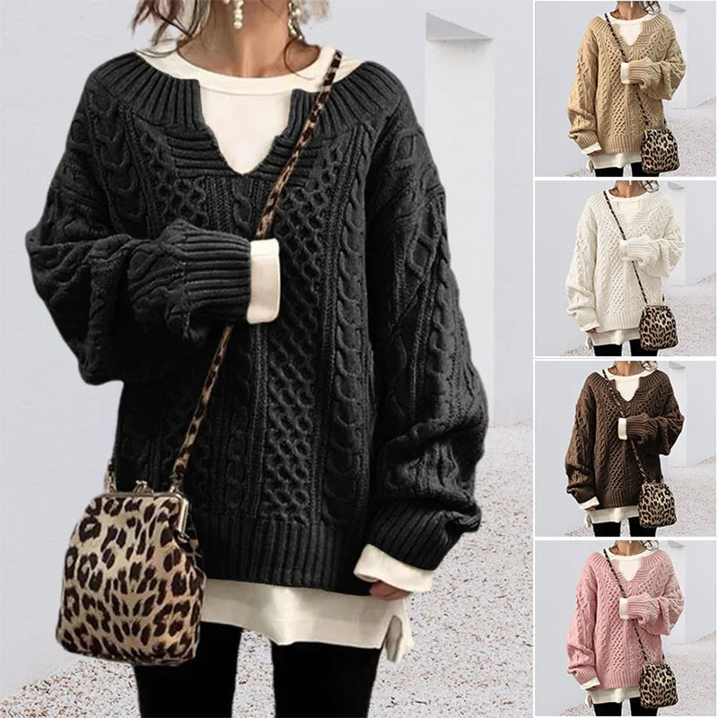 Oversized gebreide trui met unieke kabelpatroon