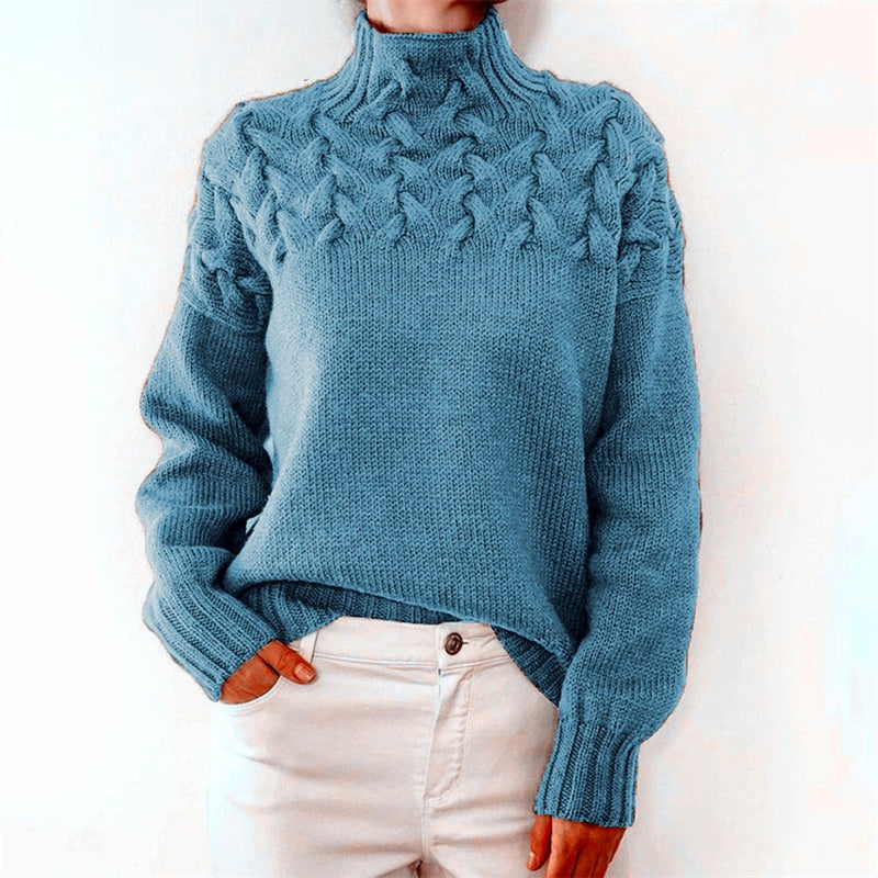 Dames Trui – Hoge Hals – Kabelgebreid – Fijngebreid – Comfortabele Pasvorm