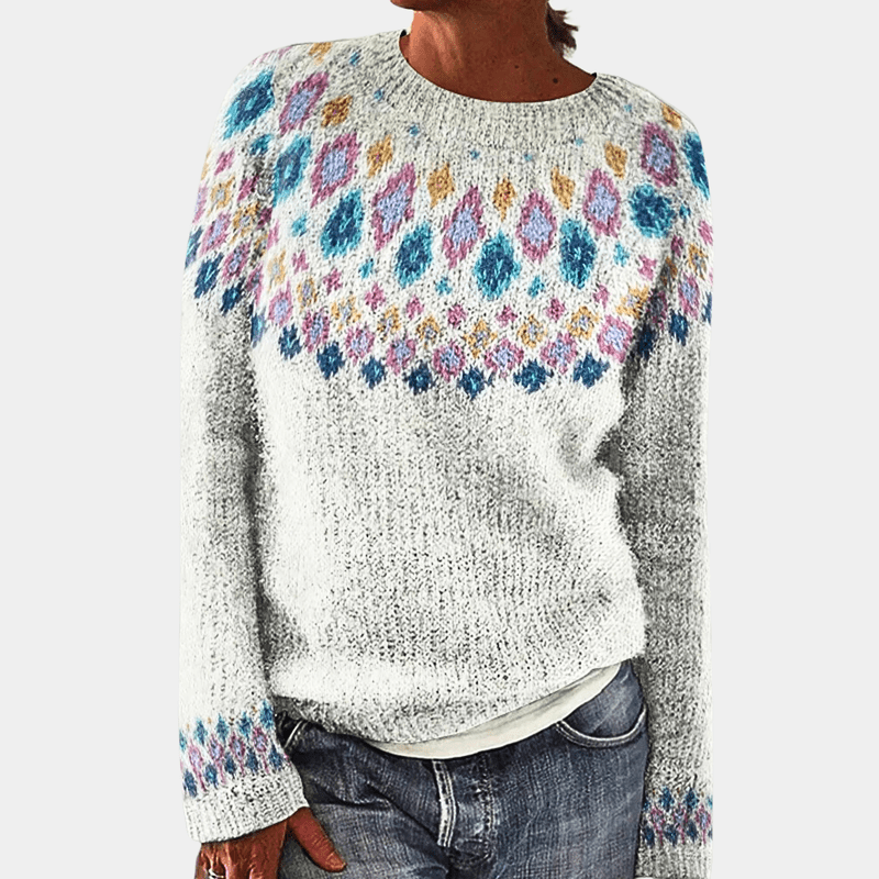 Warme wollen trui met unieke prints