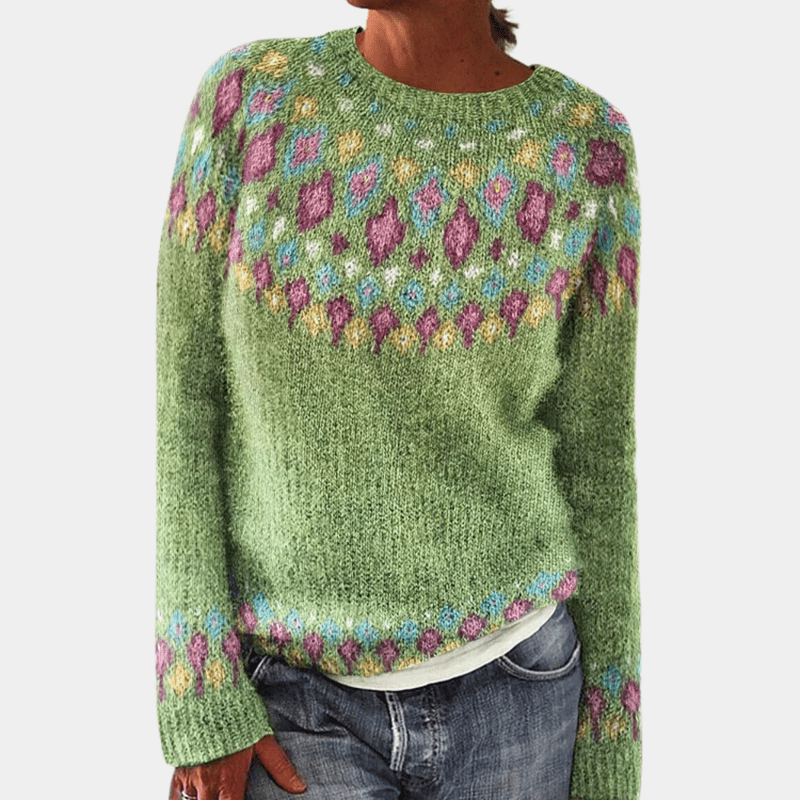 Warme wollen trui met unieke prints