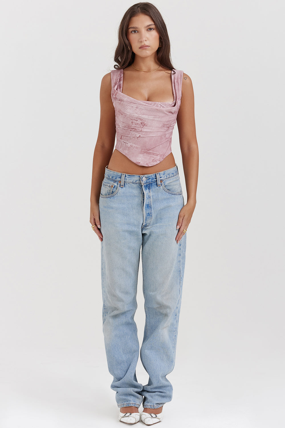 Trendy roze korset met print