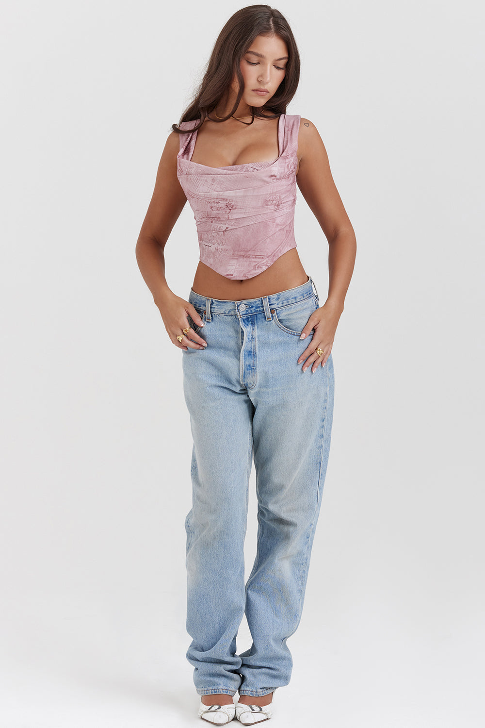Trendy roze korset met print
