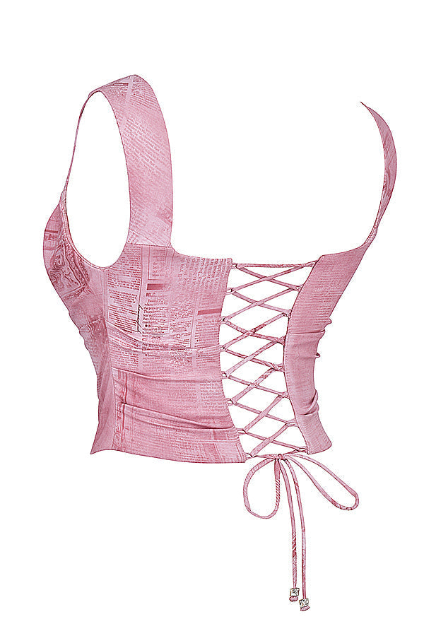 Trendy roze korset met print