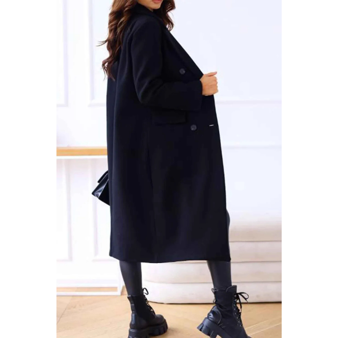 Women's Long Coat – Wool Blend – Oversized Fit – Double-Breasted – Classic Design