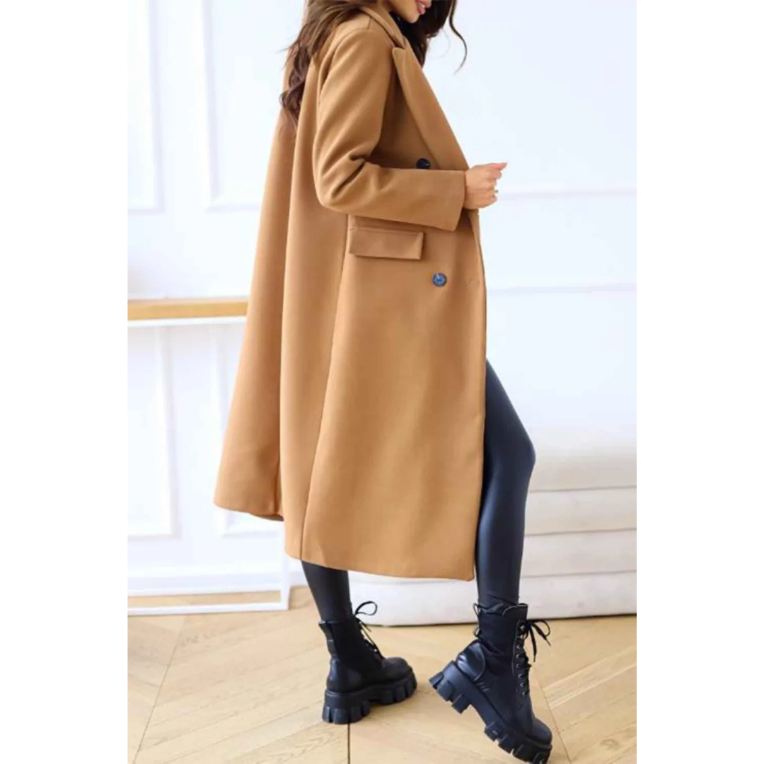 Women's Long Coat – Wool Blend – Oversized Fit – Double-Breasted – Classic Design