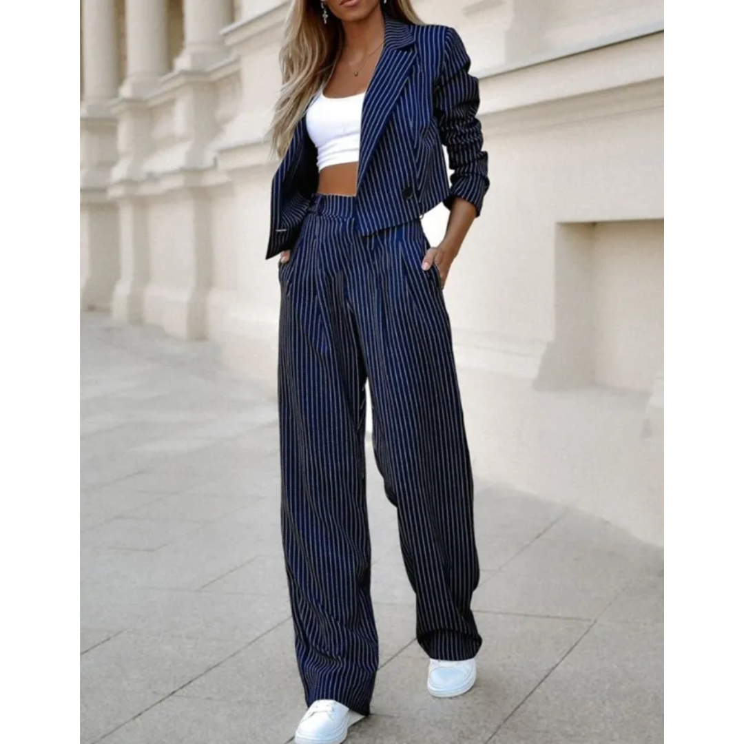 Dames Pak - Cropped Blazer met Peak Revers - Hoge Taille Plooi Broek - Elegante Pasvorm