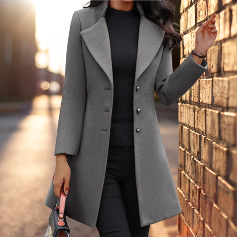 Women's Long Coat – Tailored Fit – Wool Mix – Single-Breasted – Business Stylish Model