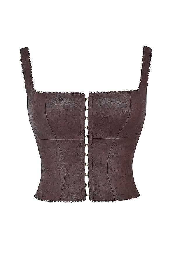 Vegan Leren Korset - Bruine Elegantie