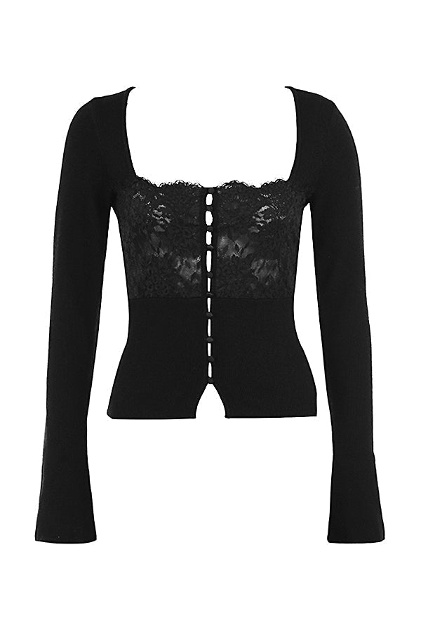 Dames Vest - Korte Pasvorm - Kanten Details - Lange Mouwen - Getailleerd Model