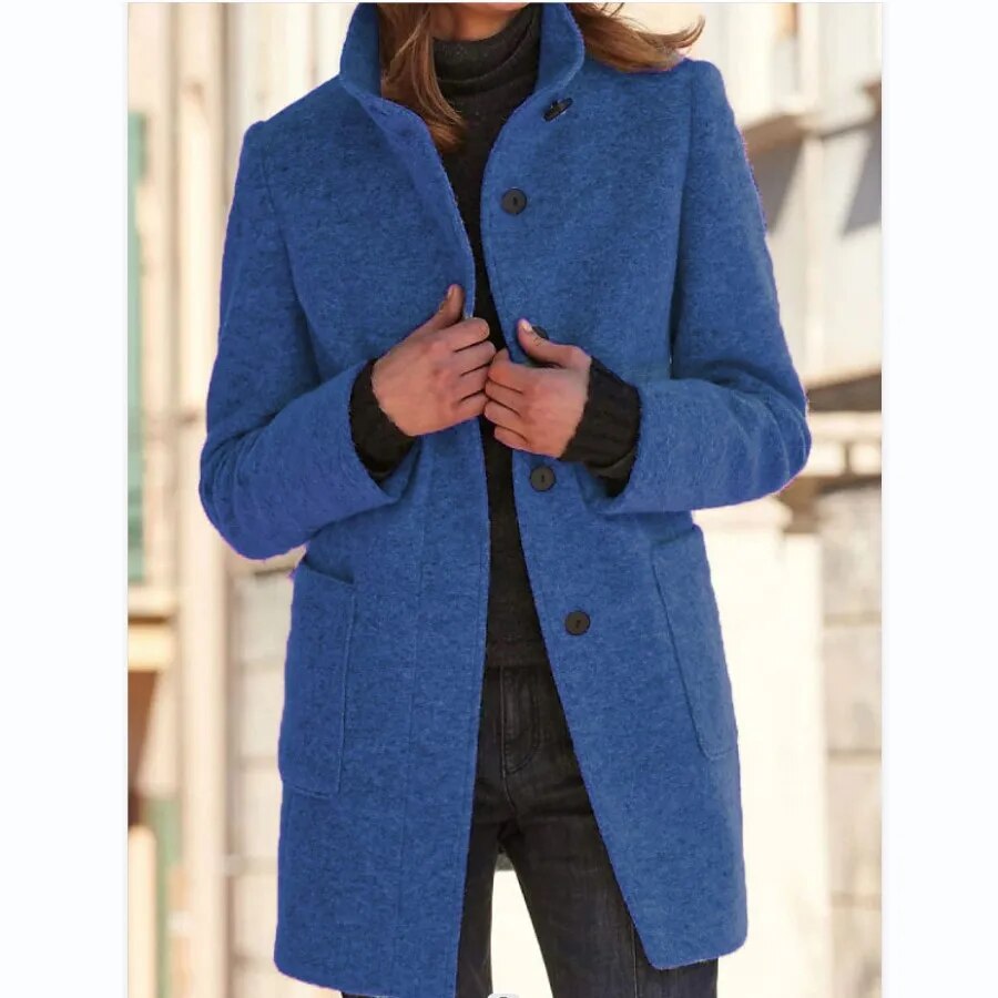 Women's Coat – Wool – Tailored Fit – High Collar – Mid-Length – Elegant Look
