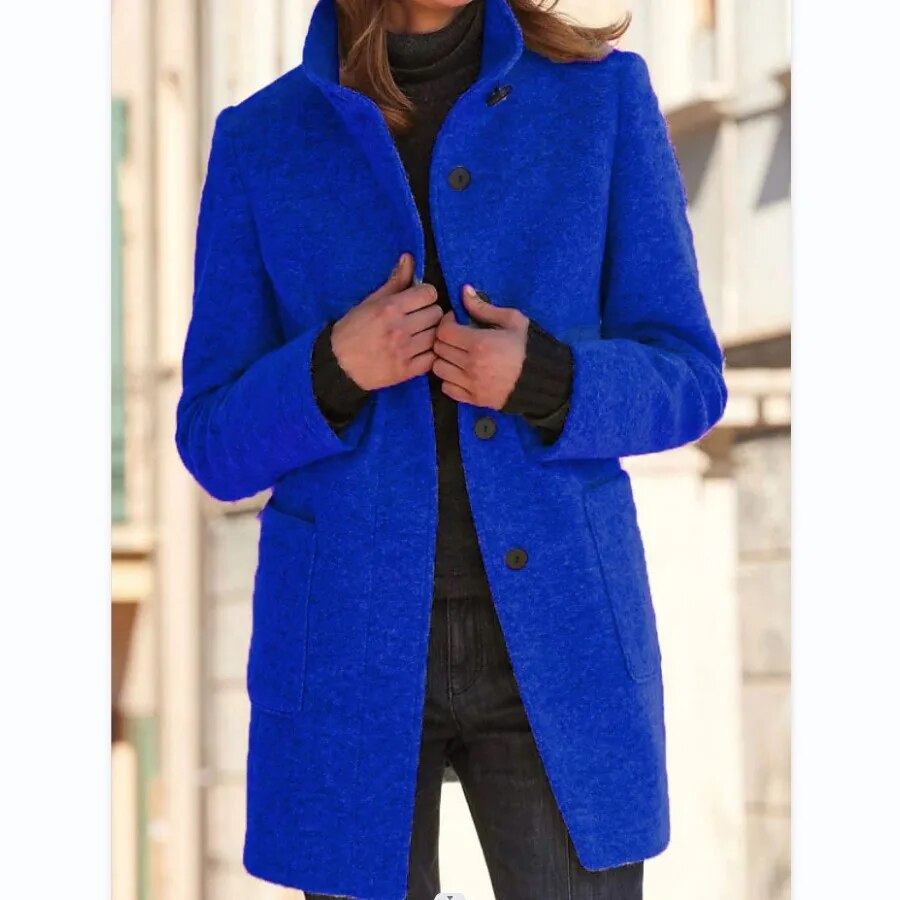Women's Coat – Wool – Tailored Fit – High Collar – Mid-Length – Elegant Look